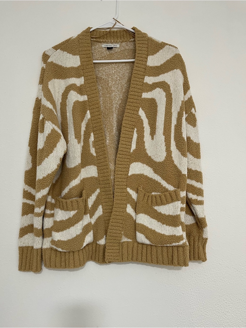 American Eagle Outfitters Camel & Cream Zebra-Print Open Cardigan